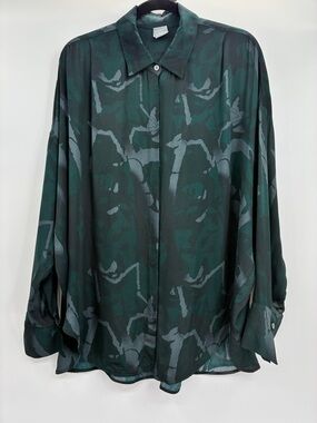 Lorena Antoniazzi Oversized Abstract Green Print Tunic Blouse Top Shirt XL?
